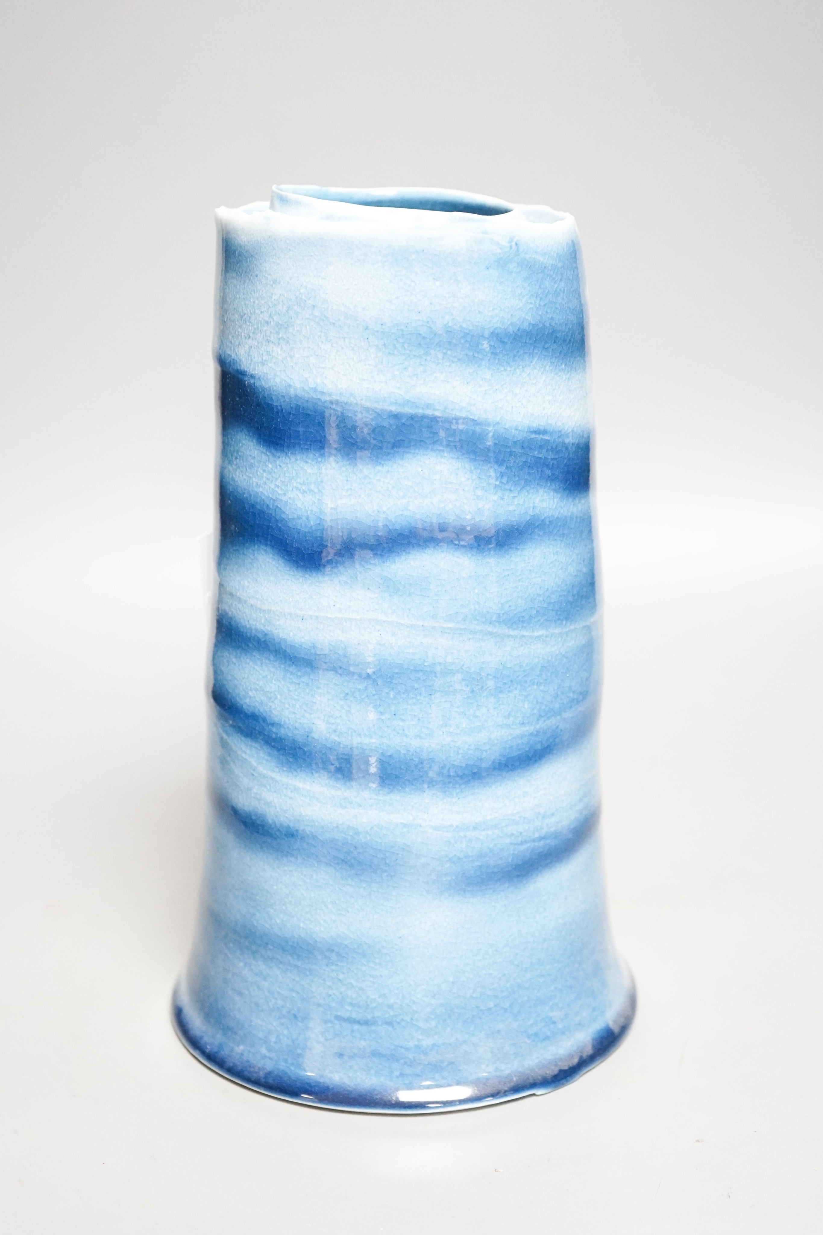 Tanya Gomez (b.1974), a blue glazed thrown cylindrical vase 30cm